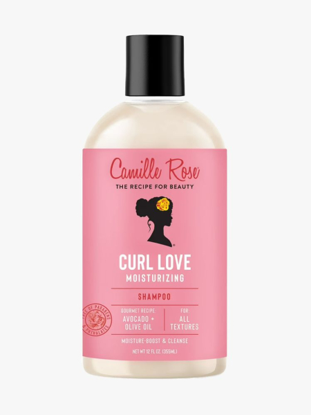 Camille Rose Curl Love Shampoo in branded component on a light gray background
